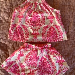 SHEIN Pink and Cream Floral Halter Top and Shorts Set